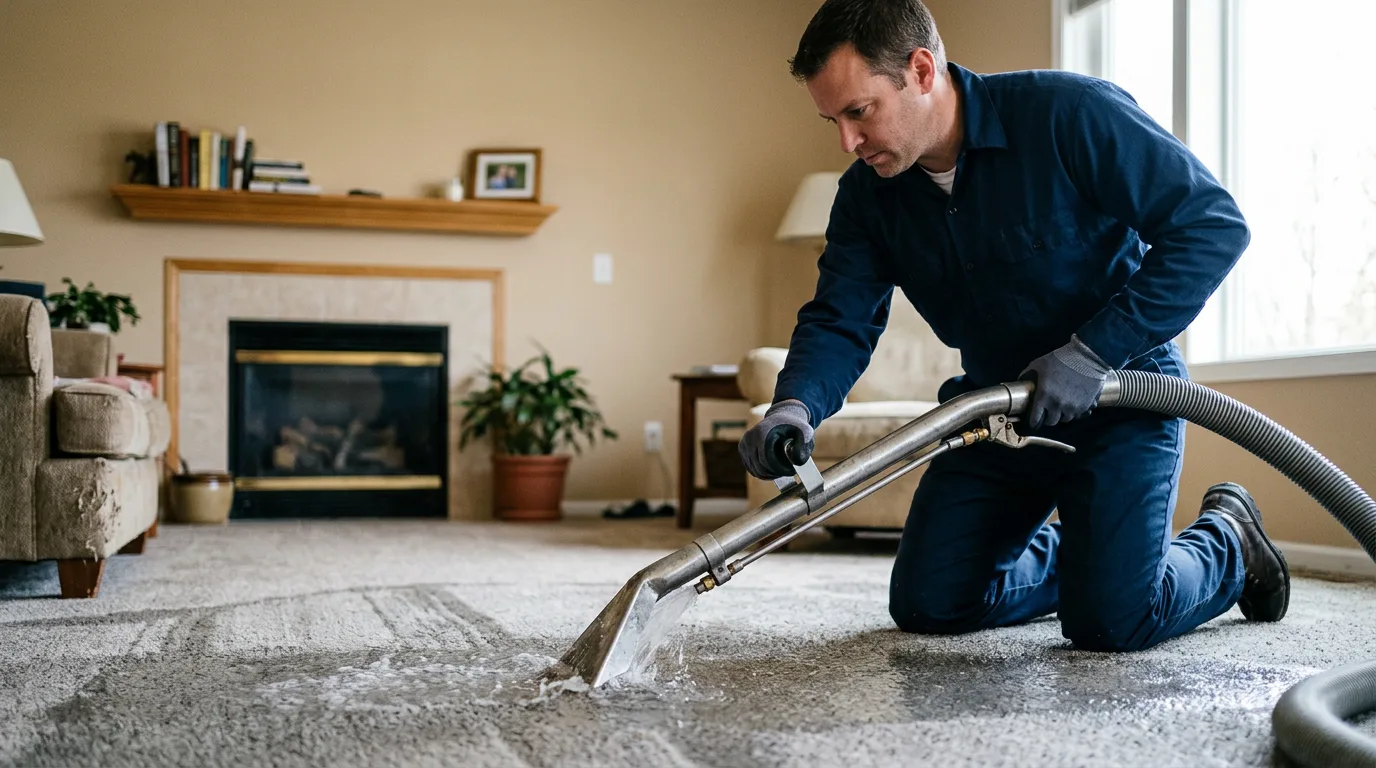 Water damage restoration technician working near Rockaway, NJ